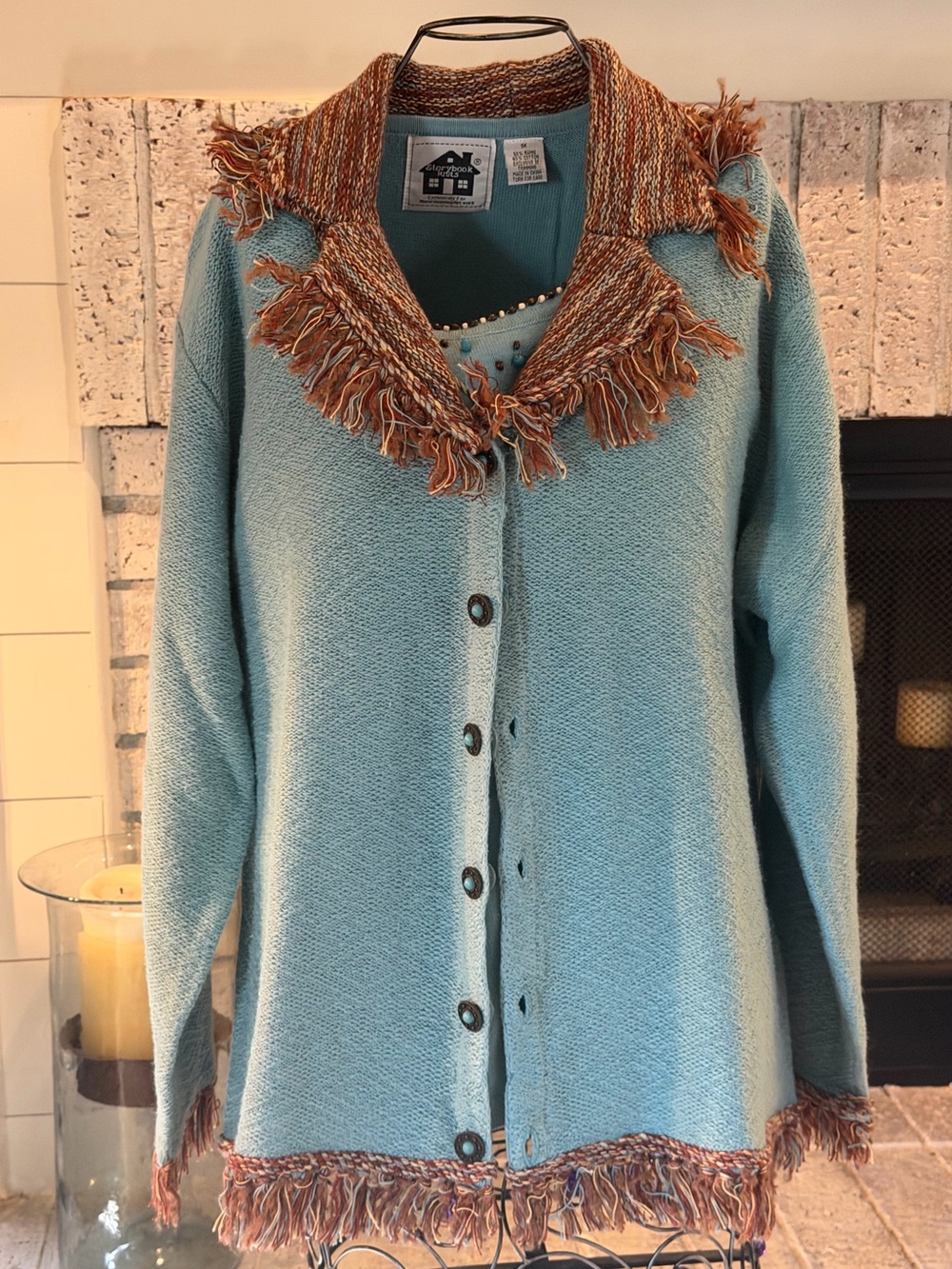 Vintage Fall Storybook Knits 1X 2 Pc Cardigan Tank Sweater Set Beaded Fringe HSN